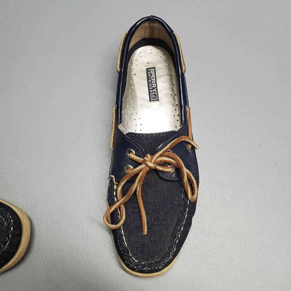 SPERRY Top Sider Angelfish Boat Shoes Women 7.5 Navy Denim 2 Eye Slip On 9294307